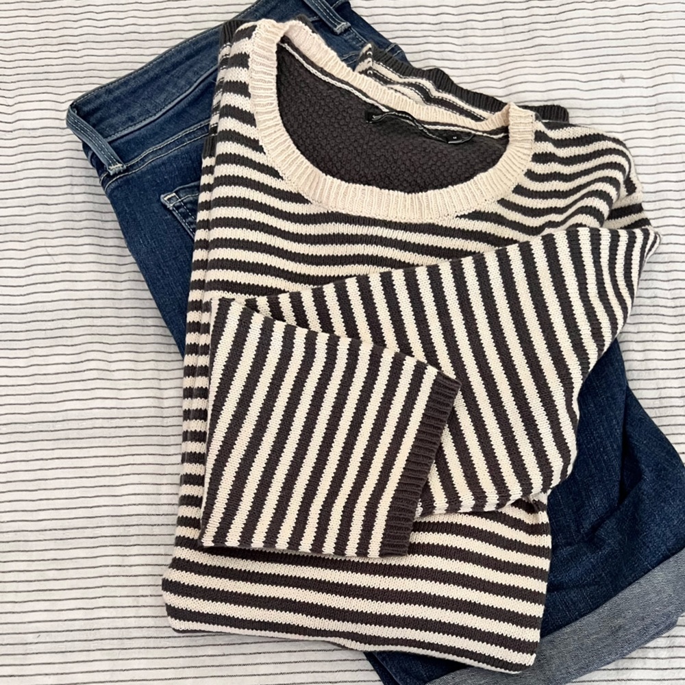 Gudrun Sjoden Cotton Gray Stripe Sweater Size Medium